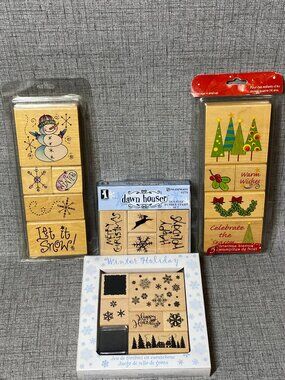 VTG 90's Y2K Christmas Holiday Wooden Stamps 4 Set 20pc LOT Unique New Old Stock